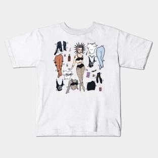 Punk girl paper doll Kids T-Shirt